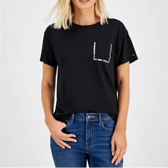 Tommy Hilfiger Women's Embellished Pocket Crewneck T-Shirt - Picture 1 of 5